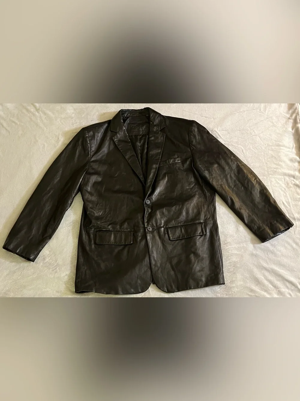 Roundtree & Yorke Men XL Black Leather Blazer Jacket 2-Button Sport Coat Classic